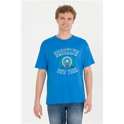 Erkek Saks Comfort Bisiklet Yaka Tişört