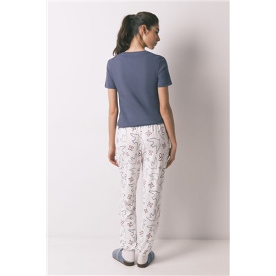 Pantalón largo blanco estampado pájaros