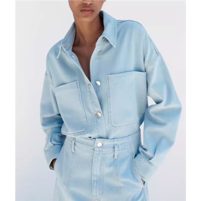 Джинсовая куртка с лацканами и накладными карманами  ZAR*A