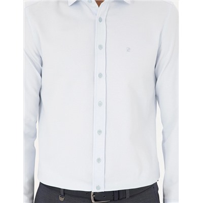 Açık Mavi Slim Fit Armürlü Uzun Kollu Gömlek