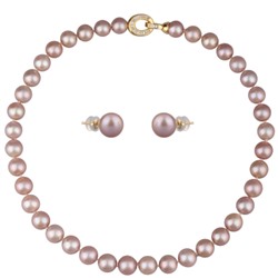 Комплект Эдисон пыльная роза (жемчуг 10-12мм; покрытие золото) 44-46см