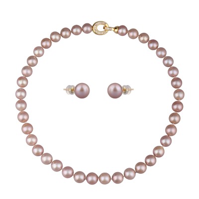 Комплект Эдисон пыльная роза (жемчуг 10-11мм; покрытие золото) 44-46см