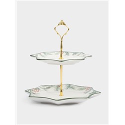 Подставка для пирожных, 25х20/24 см, 2 яруса, керамика D/металл, Еловые ветки, Festival