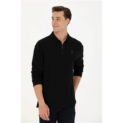 Erkek Siyah Polo Yaka Comfort Sweatshirt