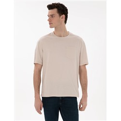 Bej Comfort Fit Basic Tişört
