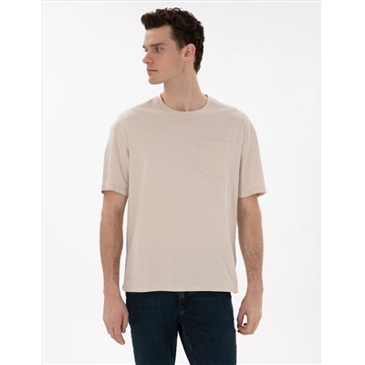 Bej Comfort Fit Basic Tişört