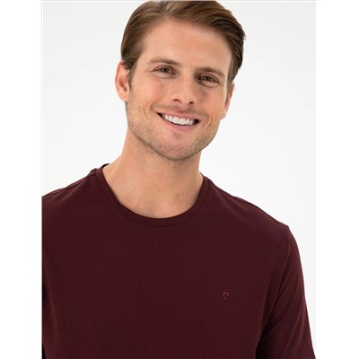 Bordo %100 Pamuk Slim Fit Bisiklet Yaka Basic Tişört