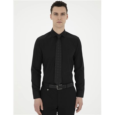 Siyah Slim Fit Uzun Kollu Basic Gömlek