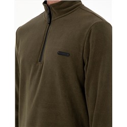 Haki Regular Fit Yarım Fermuarlı Polar Sweatshirt