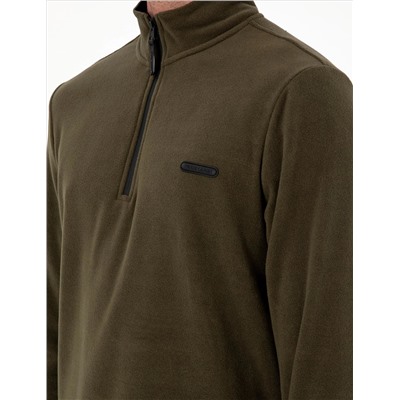 Haki Regular Fit Yarım Fermuarlı Polar Sweatshirt