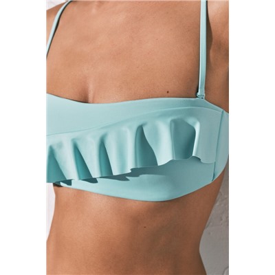 Top bikini bandeau relleno volantes azul