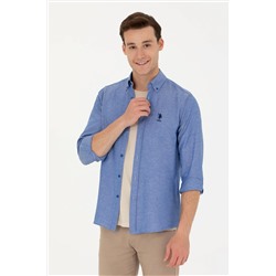 Erkek Saks Uzun Kollu Basic Gömlek