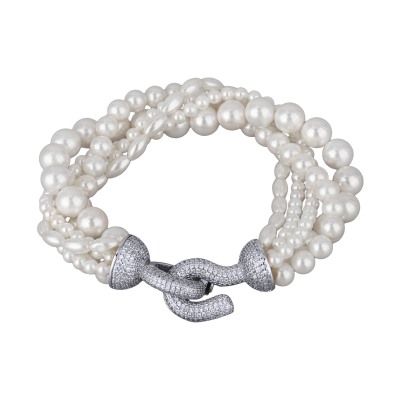 Браслет Течение (Майорка белая 4-6мм, фианит; покрытие родий) 20см, Есть комплект