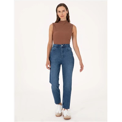 Açık Mavi Mom High Waist Fit Jean Pantolon