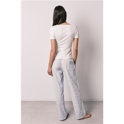 Pijama largo algodón manga corta marfil