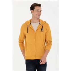 Erkek Hardal Kapüşonlu Örme Hırka