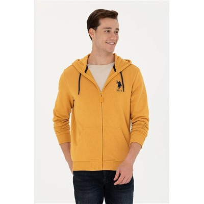 Erkek Hardal Kapüşonlu Örme Hırka