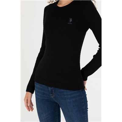 Kadın Siyah Bisiklet Yaka Basic  Kazak