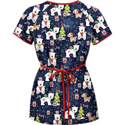 UA Antarctic Christmas Navy Mock Wrap Scrub Top
