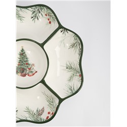 Менажница, 25 см, 5 отд, керамика D, зеленая, Лошадка у елки, Festival