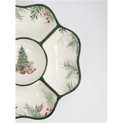 Менажница, 25 см, 5 отд, керамика D, зеленая, Лошадка у елки, Festival