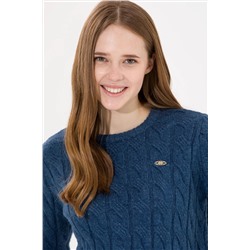 Kadın Mavi Bisiklet Yaka Kazak