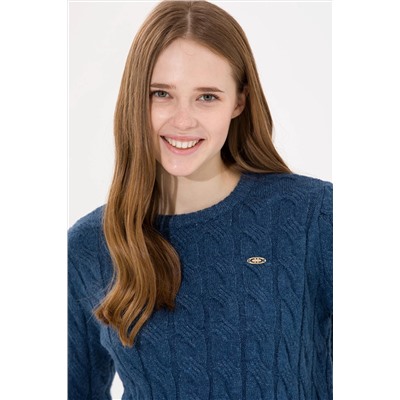 Kadın Mavi Bisiklet Yaka Kazak