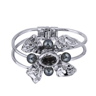 Браслет Грациоза (кристаллы SW темно-серые, Майорка; покрытие родий), Есть комплект