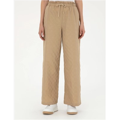 Bej Dokulu Flare Hıgh Waist Fit Pantolon