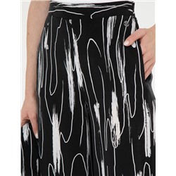 Siyah Cupro Desenli Wide Leg Pantolon