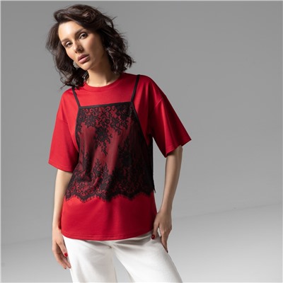 Футболка со съемным топом, Модный тандем (красный 2 в 1)