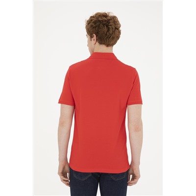 Erkek Slim Fit Polo Yaka Kırmızı Basic Tişört
