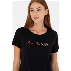 Kadın Siyah Bisiklet Yaka Tişört