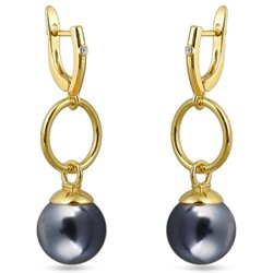 Серьги (Майорка 14мм темно-серая; покрытие золото), Есть комплект