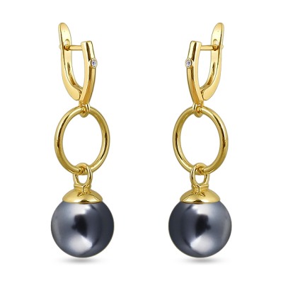 Серьги (Майорка 14мм темно-серая; покрытие золото), Есть комплект