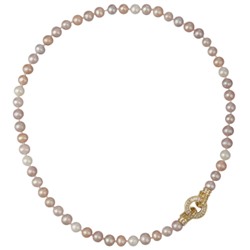 Колье (жемчуг розовый микс 7-8мм, фианит; покрытие золото) 45см, Есть комплект