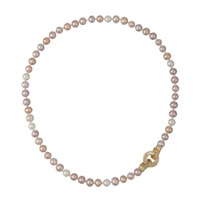 Колье (жемчуг розовый микс 7-8мм, фианит; покрытие золото) 45см, Есть комплект