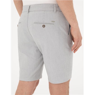 Gri Slim Fit Gofre Dokuma Şort