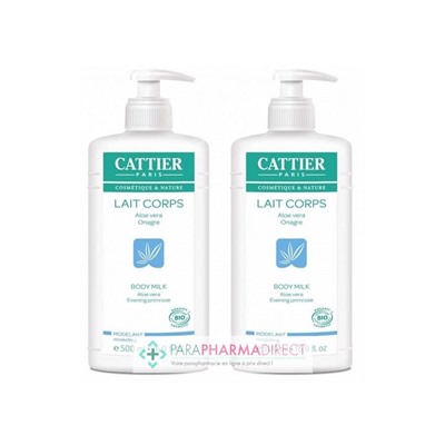 Cattier Lait Corps Modelant Aloe Vera Onagre BIO 2x500mlLot  × 2