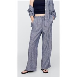 Mid Rise Linen-Blend Pull-On Wide-Leg Pants