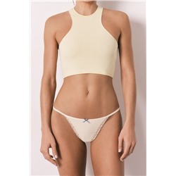 Tanga tira microfibra y encaje amarilla