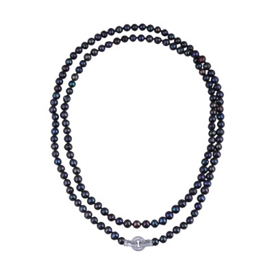 Колье (жемчуг сине- фиолетовый 7-8мм, фианит; покрытие родий) 120см