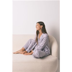 Pijama camisero largo satén print geométrico