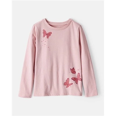 Girls Strawberry Happy Vibes Long-Sleeve Graphic Tee - Pink