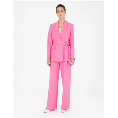 Pembe Keten Karışımlı Kumaş Pantolon