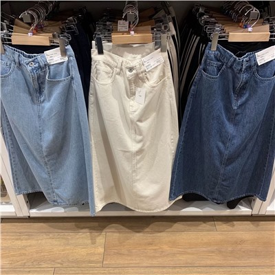 Женская джинсовая юбка миди на резинке из смесового тенселя  ЮНИКЛ*О