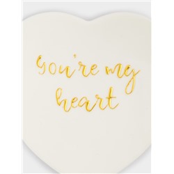 Подставка под кружку, 13х9 см, керамика/пробка, сердце, белая, Надпись