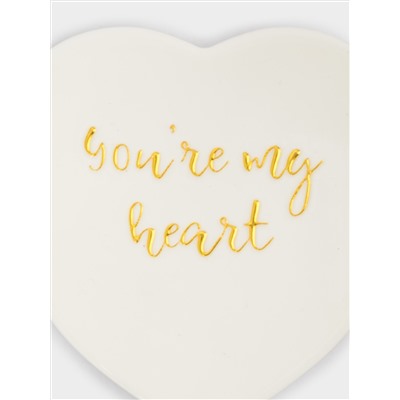 Подставка под кружку, 13х9 см, керамика/пробка, сердце, белая, Надпись