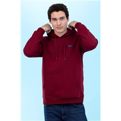 Bordo Kapüşonlu Basic Sweatshirt