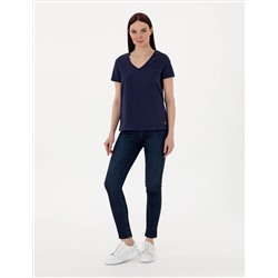 Lacivert Regular Fit V Yaka Basic Tişört